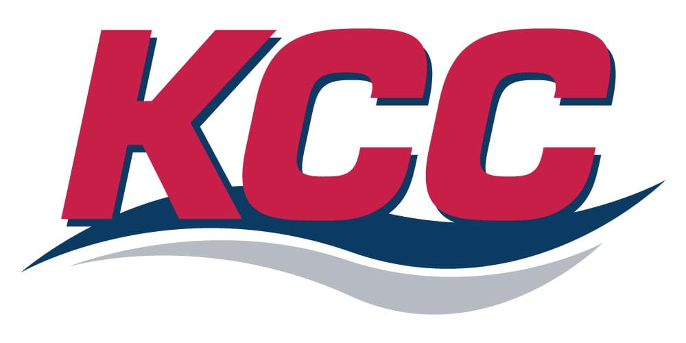 KCC logo with red letters over a wavy blue and gray line.