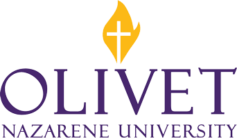 Olivet Nazarene University logo featuring a cross and flame emblem.