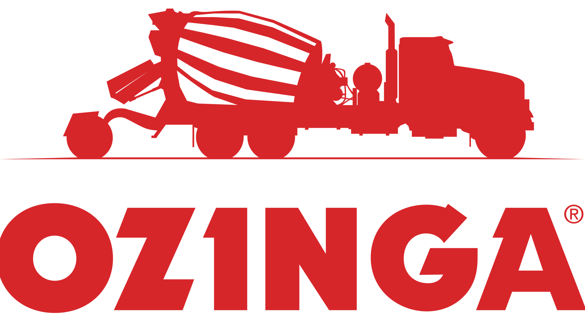 Ozinga logo featuring a stylized red concrete mixer truck above the brand name.