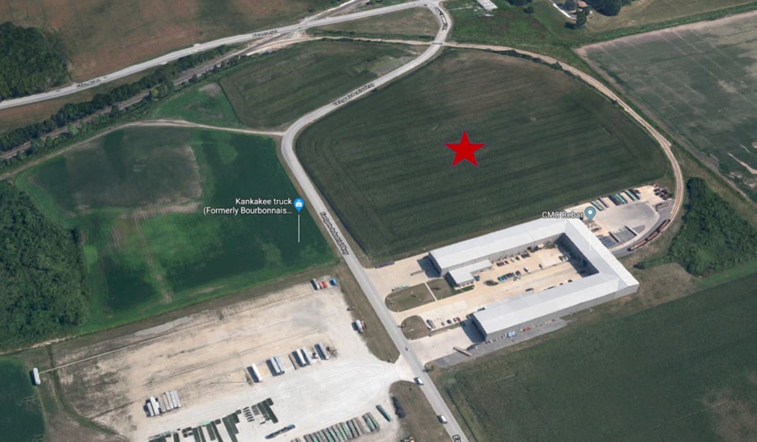 Aerial view highlighting land next to CMG facility.